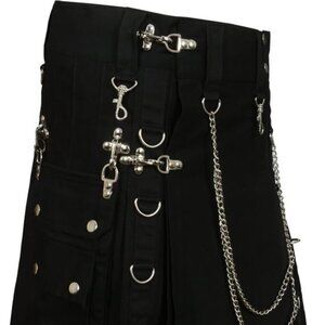 🖤 Men’s Black Utility Kilt w/ Chains & Cargo Pockets — Size 50 (NEW)